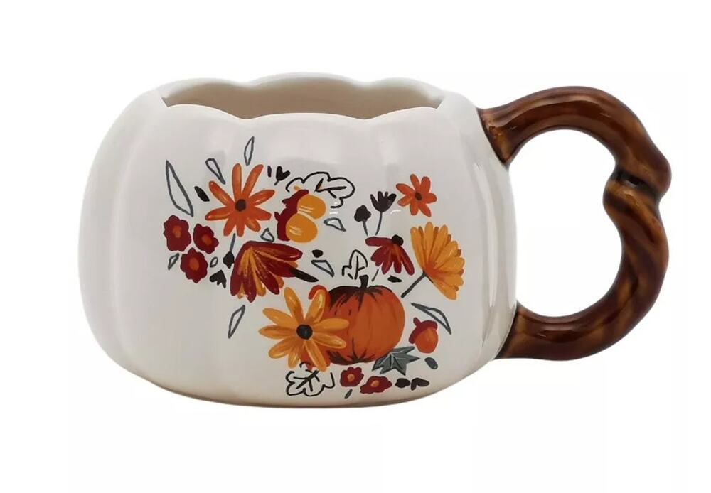 NEW Celebrate Together Fall Floral Pumpkin Figural Stoneware Coffee Hot Tea Mug